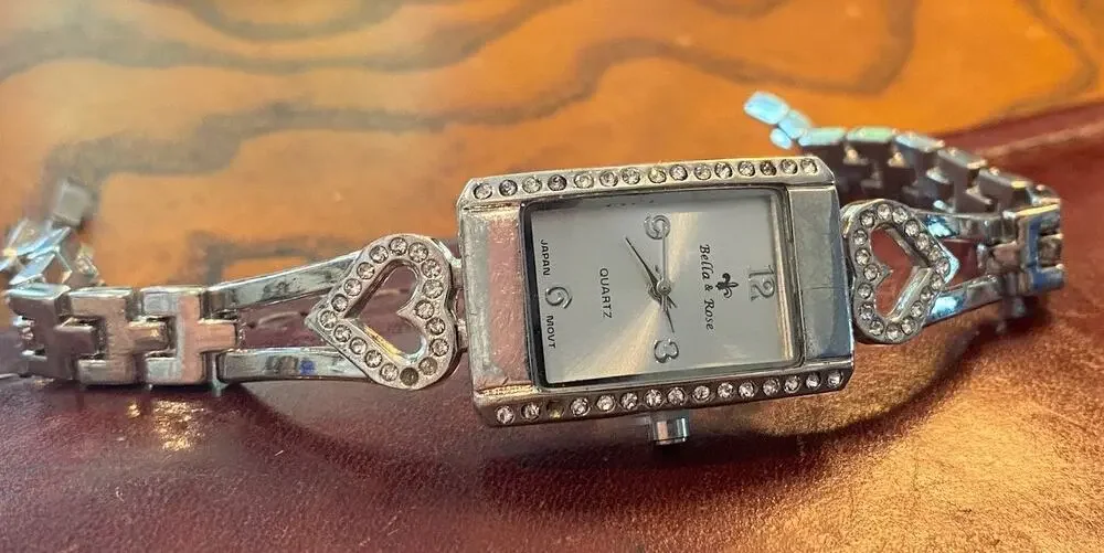 Women's Bella & Rosa Watch, Silver Tone with Rhinestones, Bracelet Band